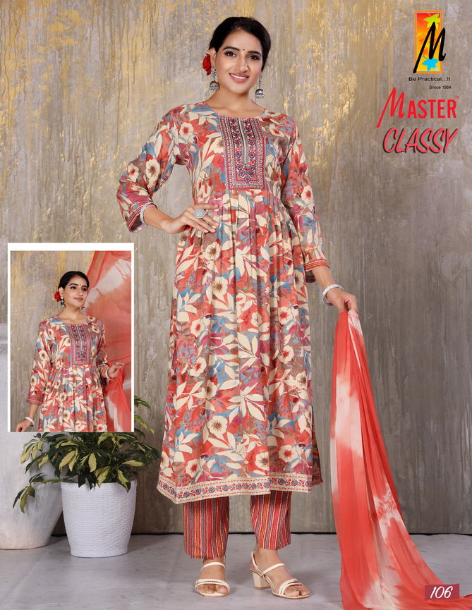 Classy By Master Naira Cut Rayon Printed Kurti With Bottom Dupatta Wholesale Price In Surat